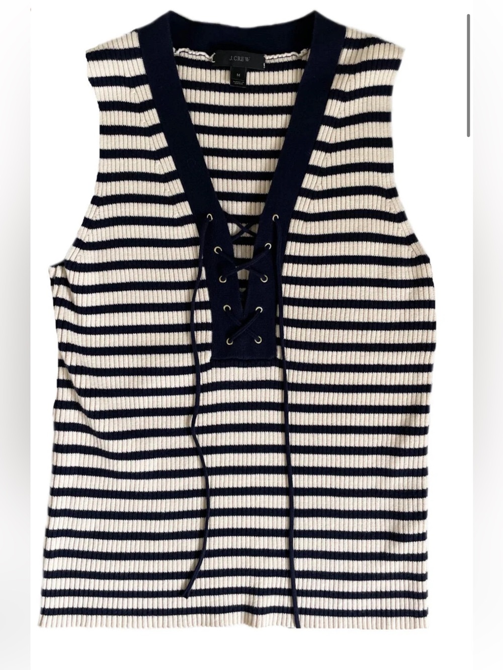 J. Crew Ribbed Lace-Up Sweater Tank in Navy and Ecru Stripes - Picture 11 of 11